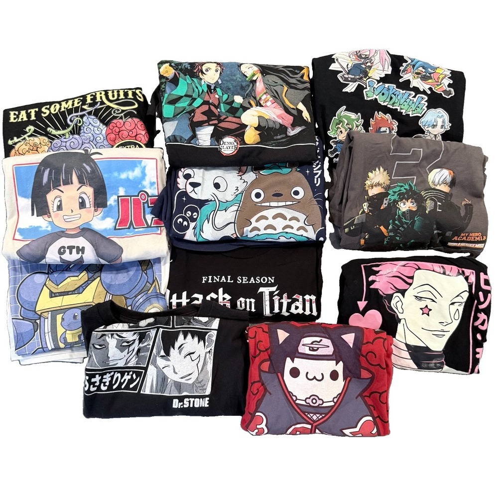 Lot 11 Anime T Shirts Mens L Attack On Titan Demon Slayer Pokemon Dragon Ball